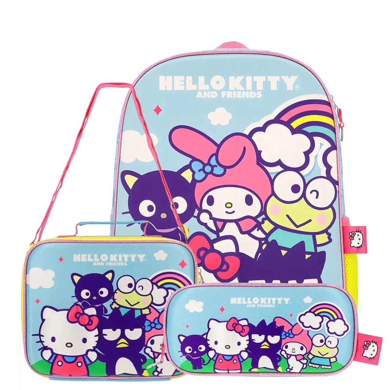 SET MOCHILA 3 EN 1 HELLO KITTY AND FRIENDS INFANTIL CELESTE 14L - 1