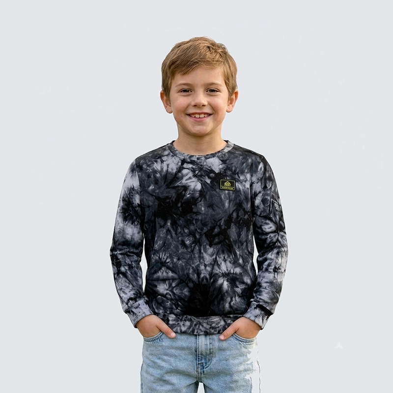 POLERON LIVIANO CREW NIÑO REEF TIE DYE PRINT NEGRO - 1