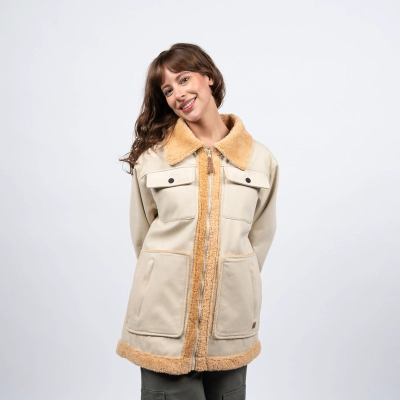 CHAQUETA SHERPA MUJER REEF BUTTONS BEIGE - 2