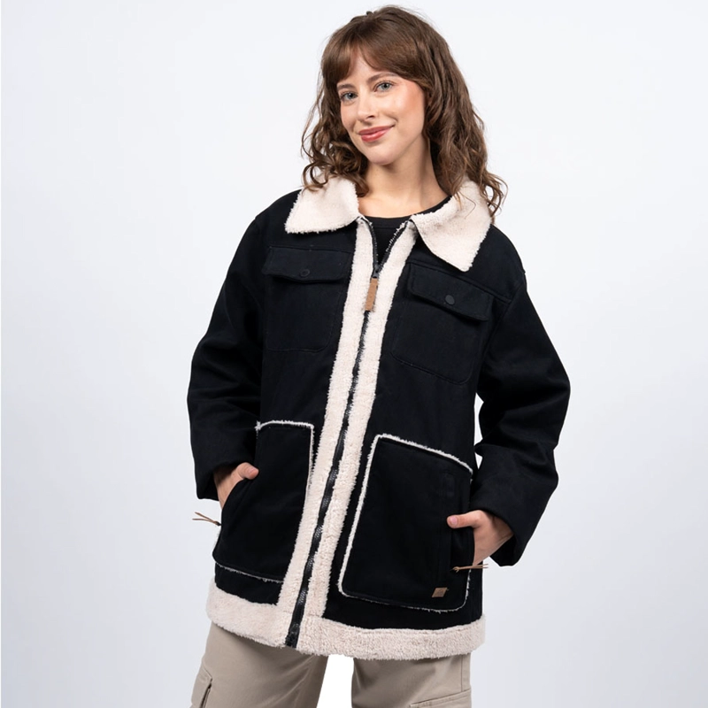 CHAQUETA SHERPA MUJER REEF BUTTONS NEGRO BLANCO - 1