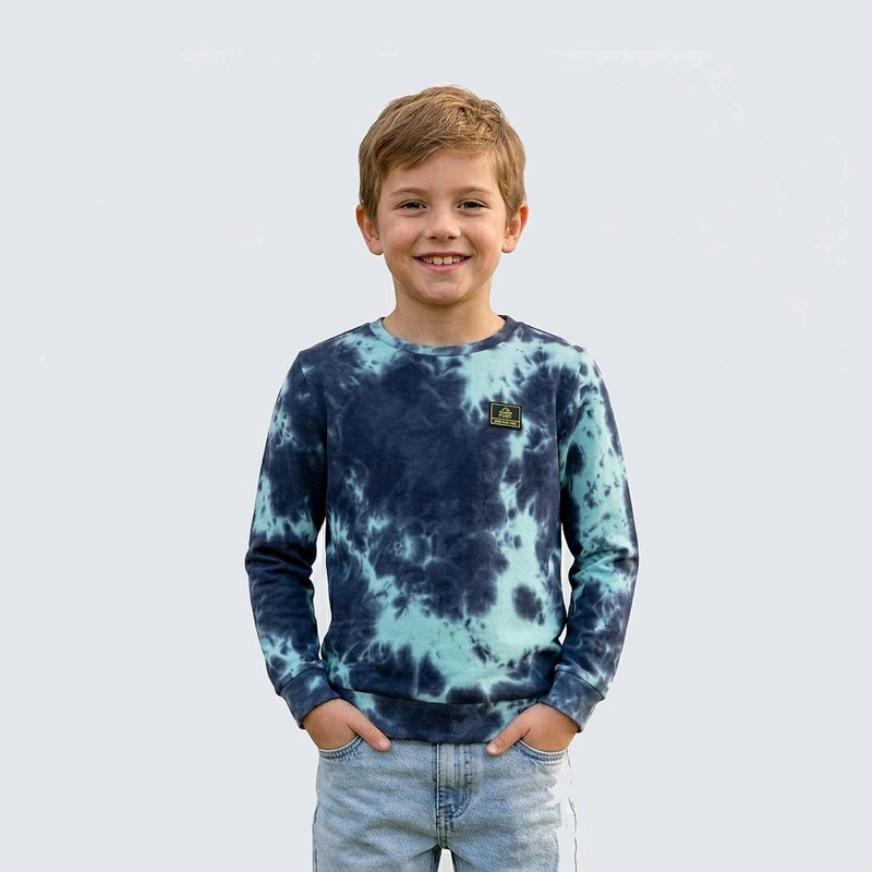 POLERON LIVIANO CREW NIÑO TIE DYE PRINT AZUL - 1