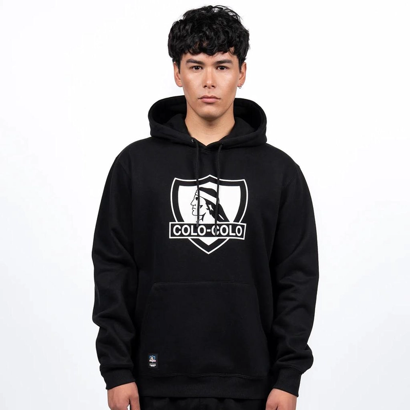 POLERON HOMBRE HOODIE COLO-COLO URBANO ESCUDO NEGRO - 1