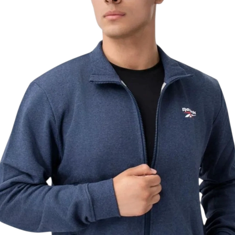 POLERON REEBOK HOMBRE DEPORTIVO AZUL NAVY CIERRE COMPLETO - 4