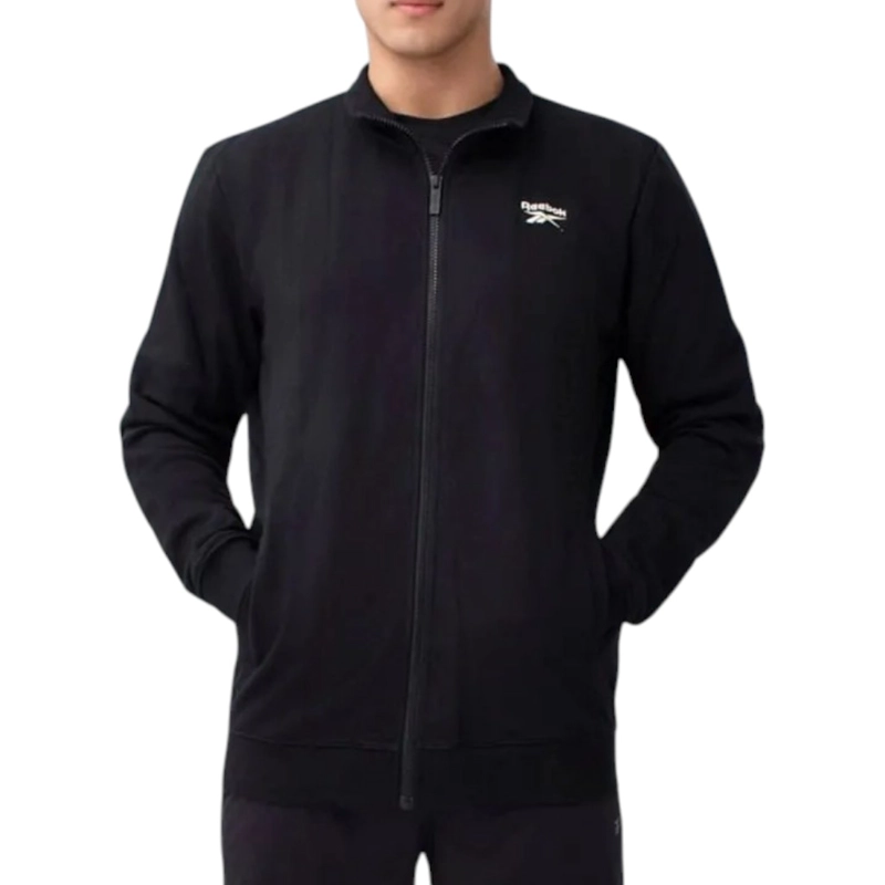 POLERON REEBOK HOMBRE DEPORTIVO NEGRO CIERRE COMPLETO - 1