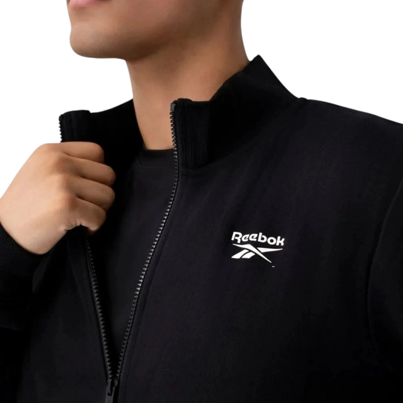POLERON REEBOK HOMBRE DEPORTIVO NEGRO CIERRE COMPLETO - 3
