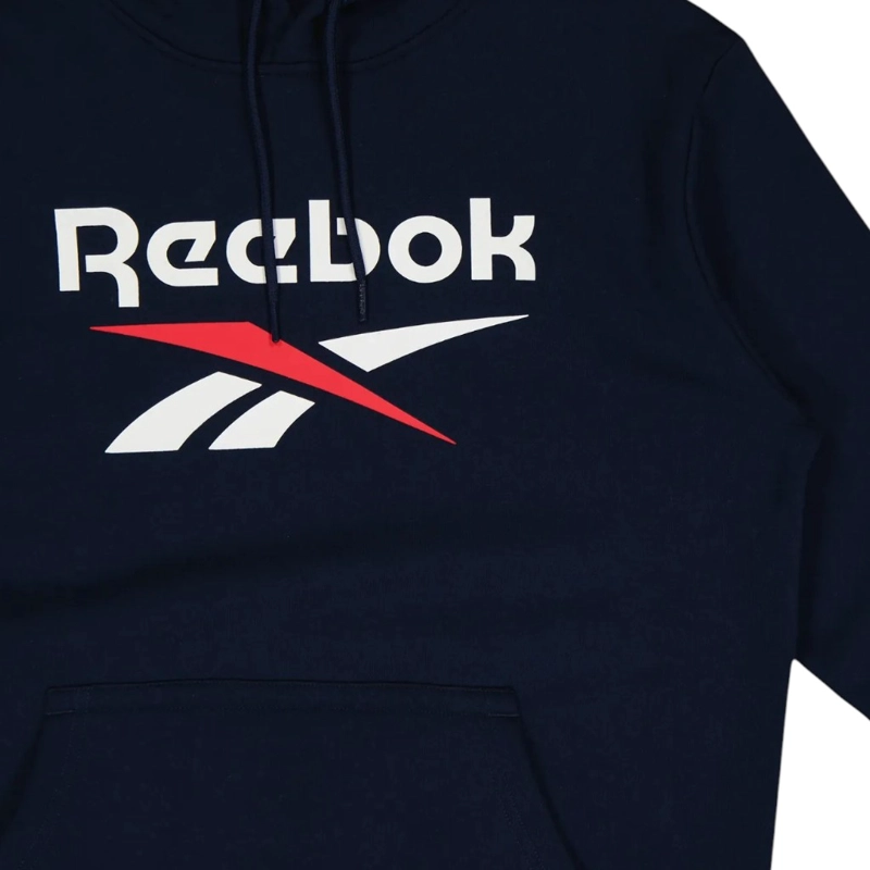 POLERON HOODIE HOMBRE REEBOK AZUL NAVY  LOGO BLANCO - 4
