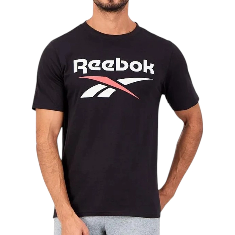 POLERA HOMBRE REEBOK DEPORTIVA ALGODON LOGO FRONTAL NEGRA - 1