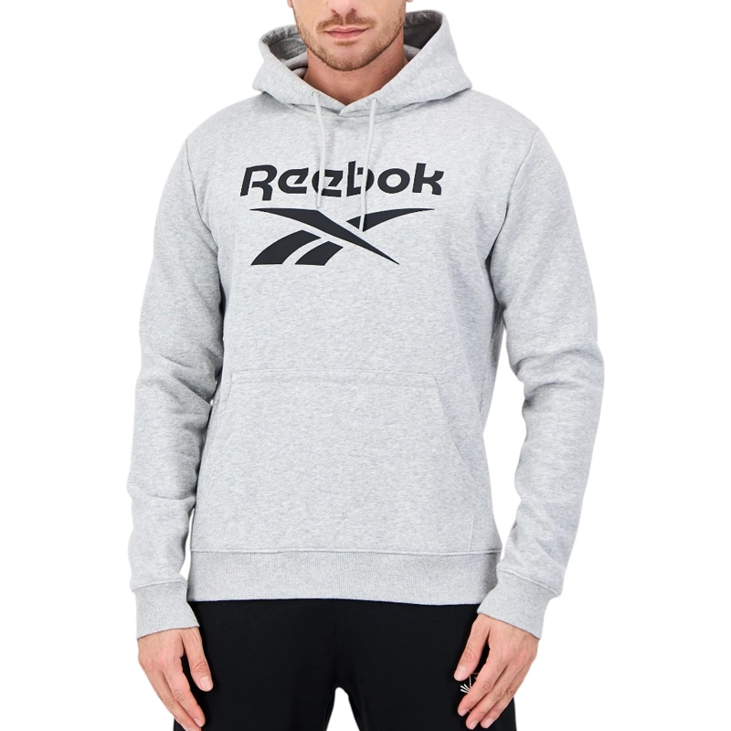 POLERON HOODIE HOMBRE REEBOK GRIS MELANGE LOGO NEGRO - 1
