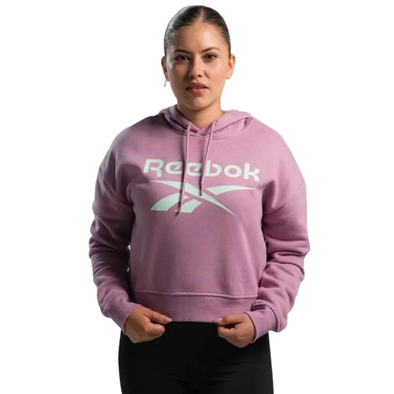 POLERON CORTO HOODIE C/ CAPUCHA MUJER REEBOK CLASSICS BIG LOGO FLEECE GRIS ROSADO - 1