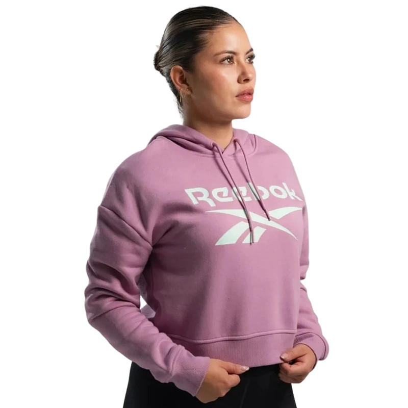 POLERON CORTO HOODIE C/ CAPUCHA MUJER REEBOK CLASSICS BIG LOGO FLEECE GRIS ROSADO - 3