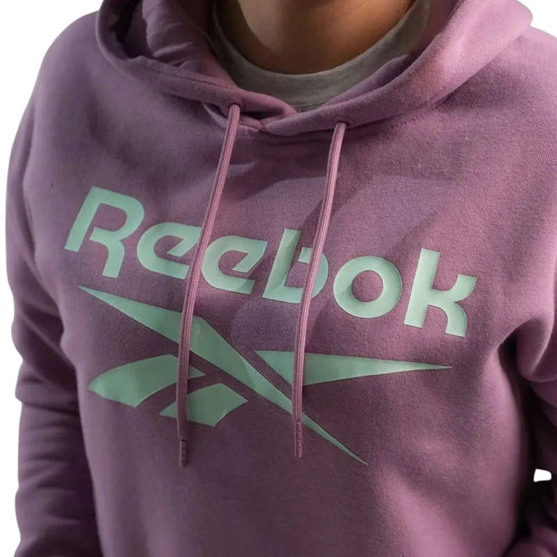POLERON CORTO HOODIE C/ CAPUCHA MUJER REEBOK CLASSICS BIG LOGO FLEECE GRIS ROSADO - 4