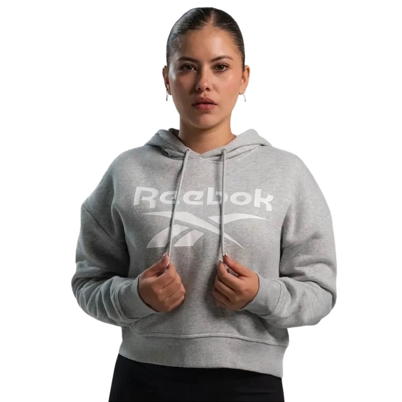POLERON CORTO HOODIE C/ CAPUCHA MUJER REEBOK CLASSICS BIG LOGO FLEECE GRIS MELANGE - 1