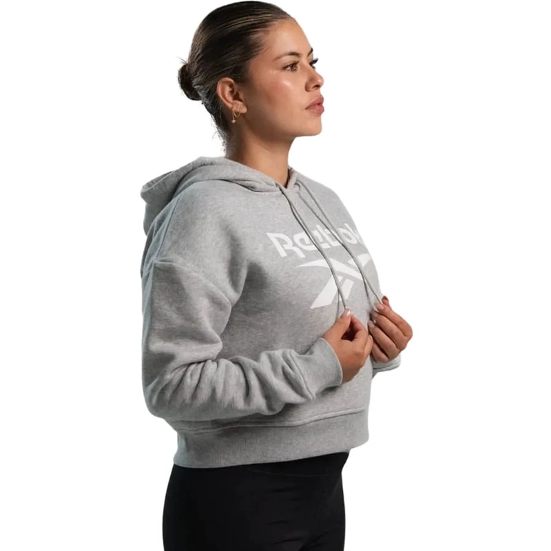POLERON CORTO HOODIE C/ CAPUCHA MUJER REEBOK CLASSICS BIG LOGO FLEECE GRIS MELANGE - 3