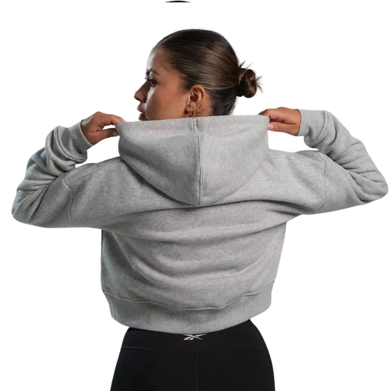 POLERON CORTO HOODIE C/ CAPUCHA MUJER REEBOK CLASSICS BIG LOGO FLEECE GRIS MELANGE - 4