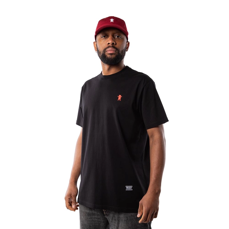 POLERA HOMBRE GRIZZLY GRIPTAPE EMBROIDERED OG BEAR NEGRO ROJO - 4