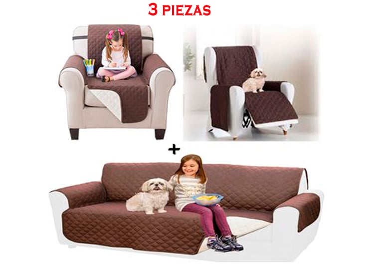SET 3 FUNDAS CUBRE SOFA CAFÉ 2 DE 1 CUERPO Y 1 DE 2 CUERPOS CAFÉ - 1