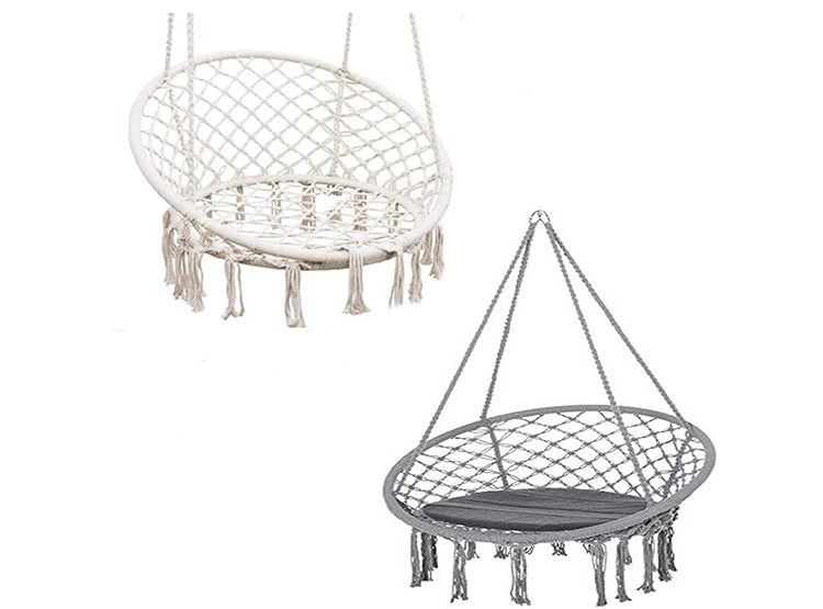 SILLAS LA CUPONERA GRIS Y BLANCA PACK 2 COLUMPIO HAMACA COLGANTE REDONDA - 1