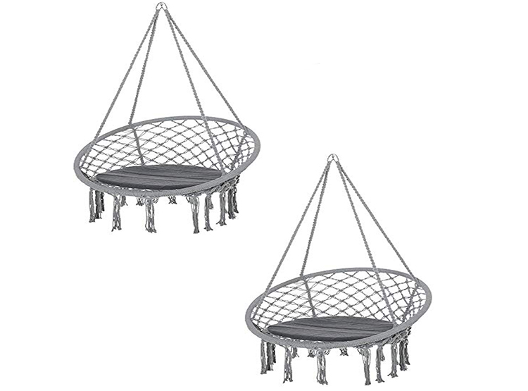 SILLAS LA CUPONERA GRIS Y BLANCA PACK 2 COLUMPIO HAMACA COLGANTE REDONDA - 3