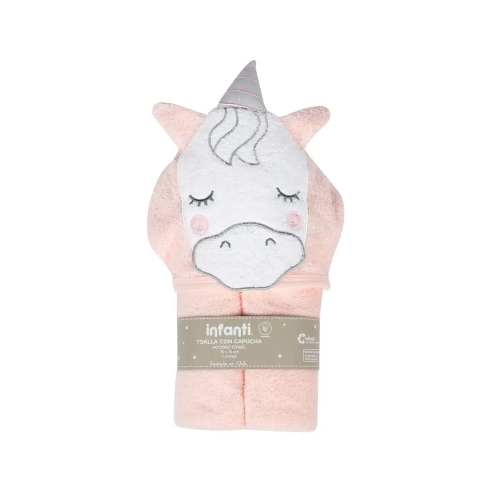 TOALLA INFANTI CAPUCHA UNICORNIO T24 ROSADO - 2