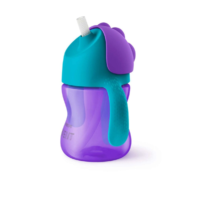 VASO CON BOMBILLA FLEXIBLE DE 200 ML/7 OZ DINO NIÑA - 1