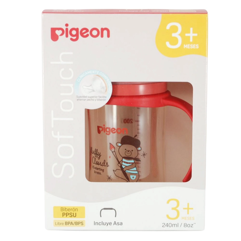 MAMADERA SOFTOUCH PPSU CON ASAS 240ML PIGEON - OSOS - 3