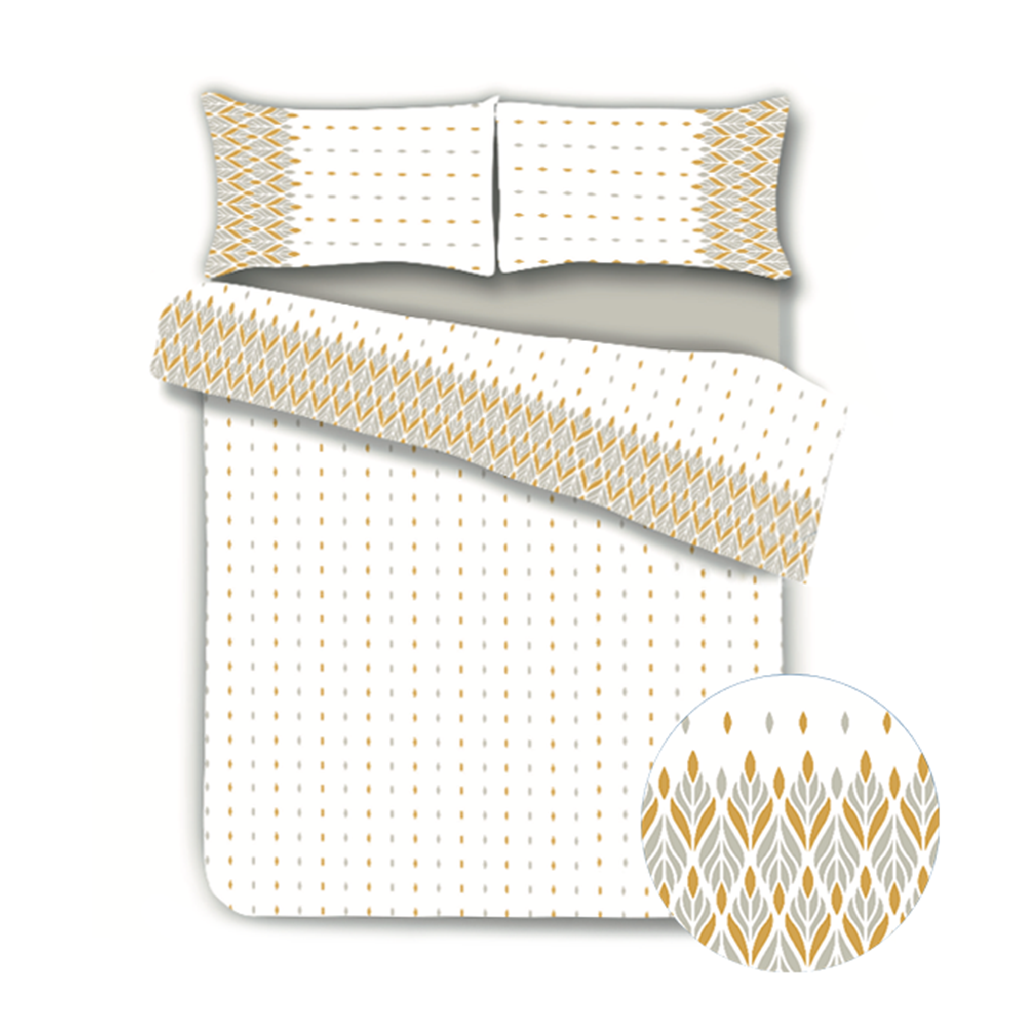 SABANAS 144H ESTAMPADAS GEO HOJAS MOSTAZA 2.5 PLAZAS - 2