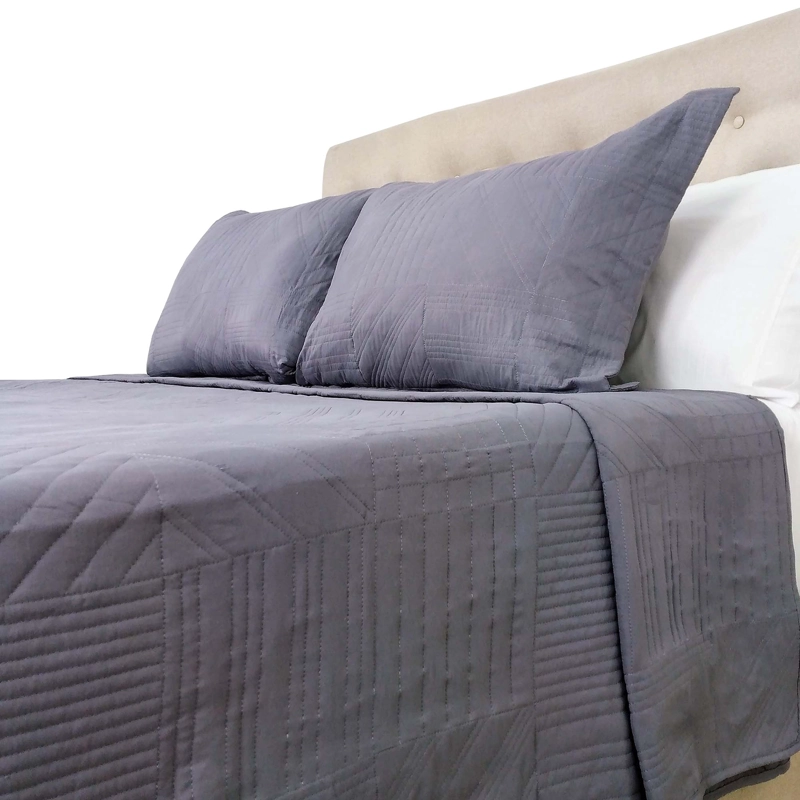 CUBRECAMA CHANTILLY 2 PLAZAS MICROFIBRA GRIS BORDADO PREWASH CUADROS ACERO - 2