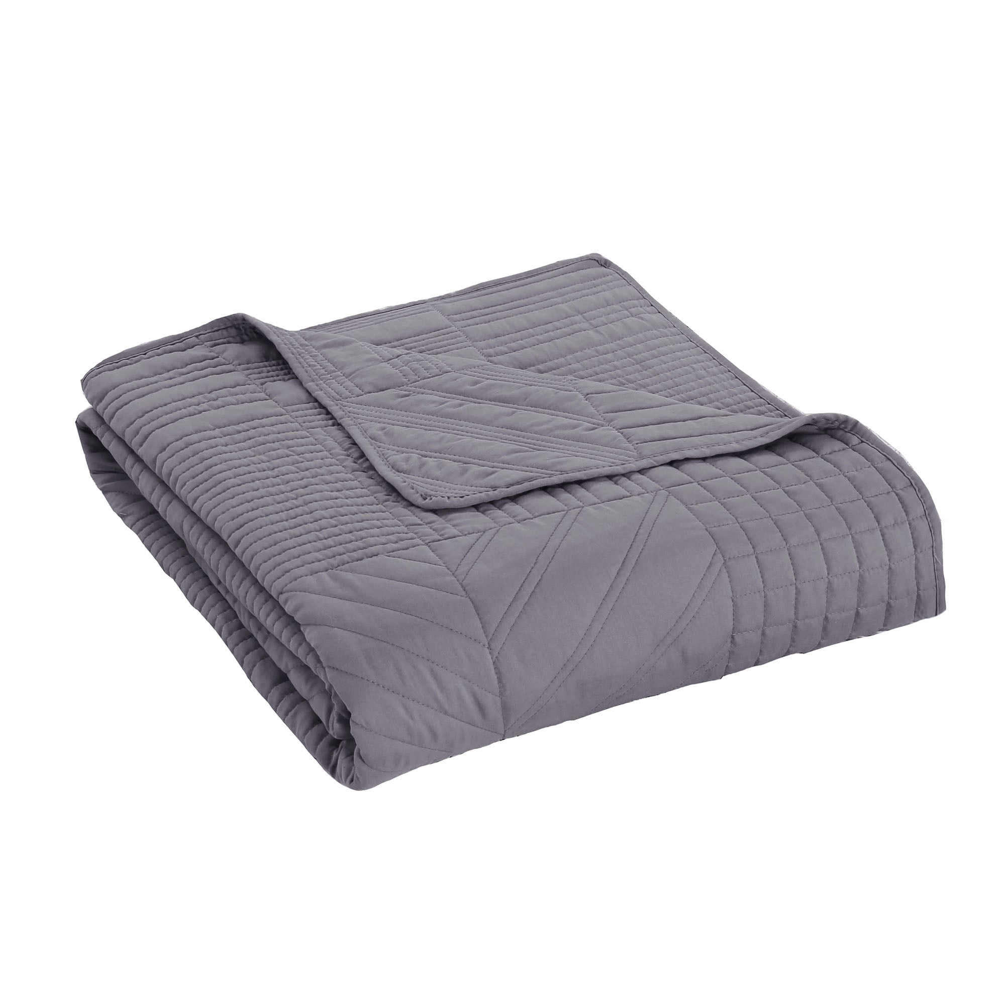 CUBRECAMA CHANTILLY MICROFIBRA GRIS BORDADO PREWASH CUADROS KING ACERO - 3