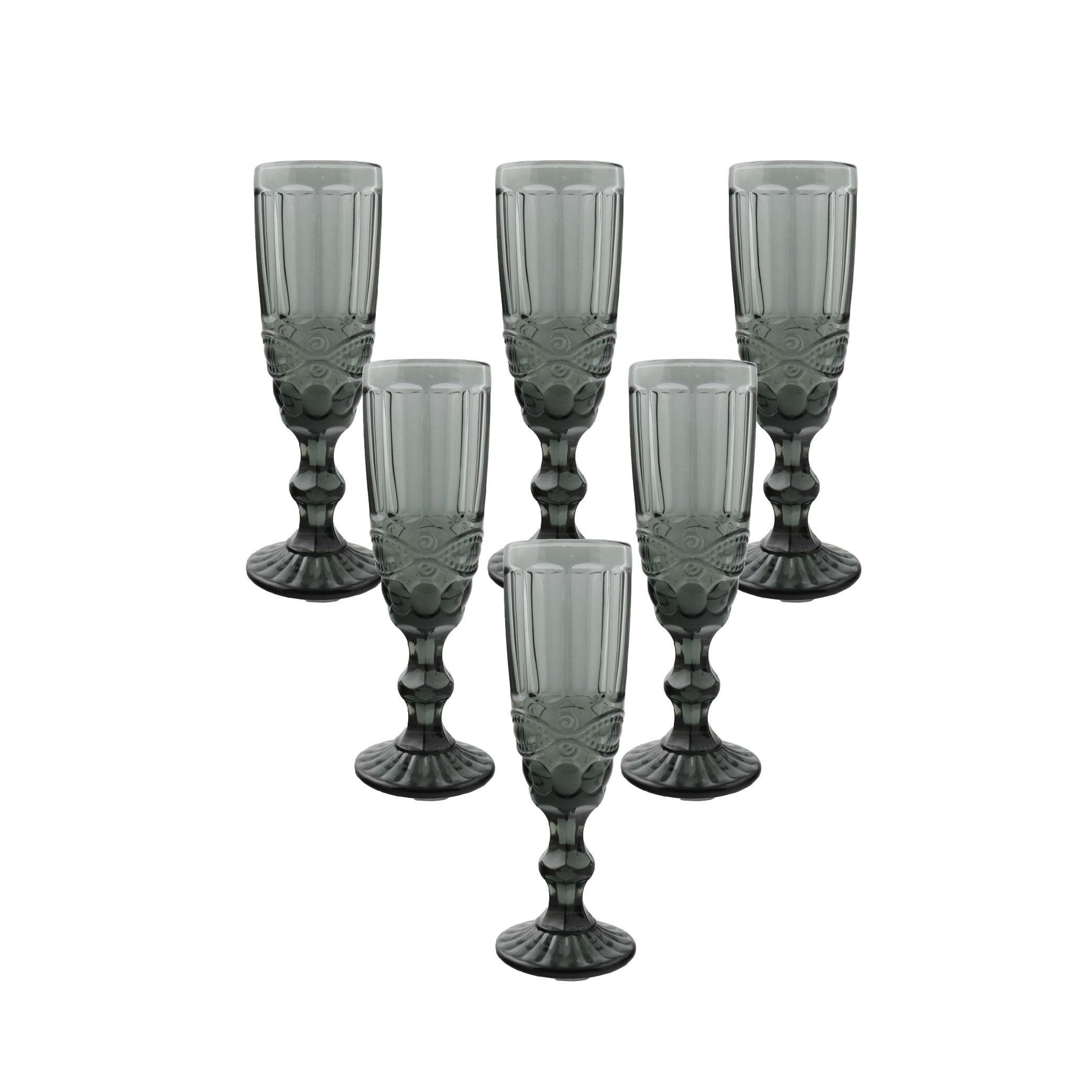 SET 6 COPA CHAMPAÑA TALLADA ANA 7X20CM GRIS - 1