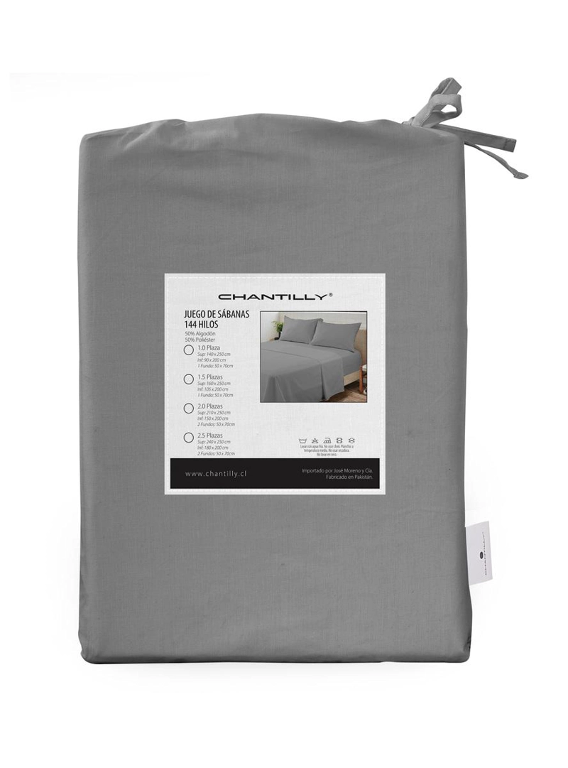 SABANAS 144 HILOS LISAS COLOR GRIS, 1,5 PLAZAS - 4