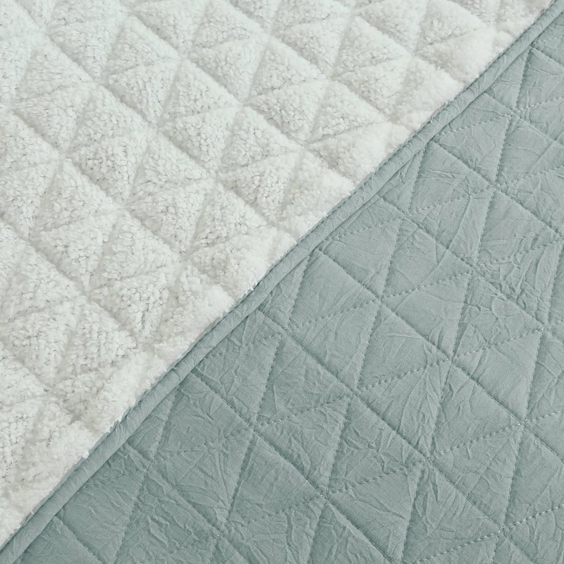CUBRECAMA CRINKLE SHERPA LISO 2 PLAZAS CELESTE - 2