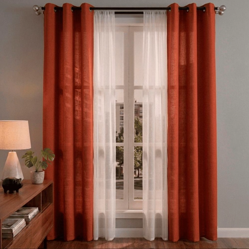 SET CORTINAS LISBOA 2 PAÑOS + 2 VELOS 140X220 - TERRACOTA - 1