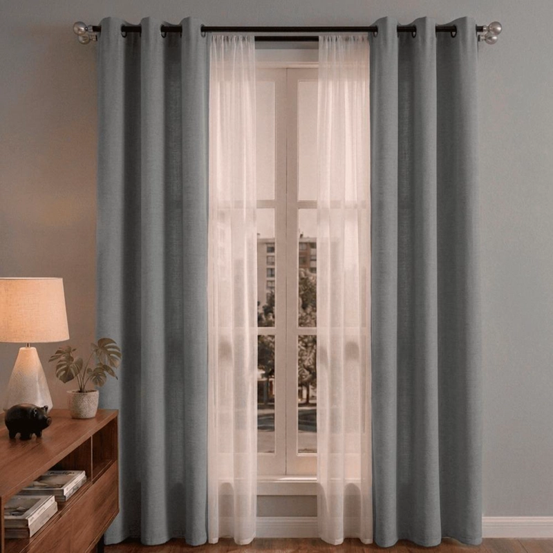 SET CORTINAS LISBOA 2 PAÑOS + 2 VELOS 140X220 - GRIS - 1