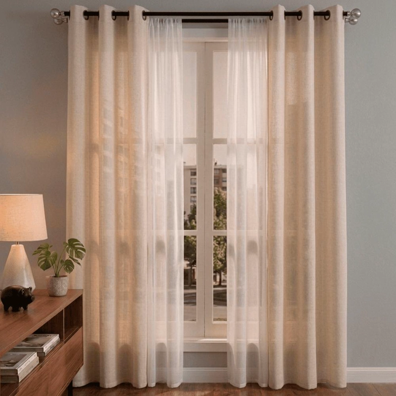 SET CORTINAS LISBOA 2 PAÑOS + 2 VELOS 140X220 -  CRUDO - 2