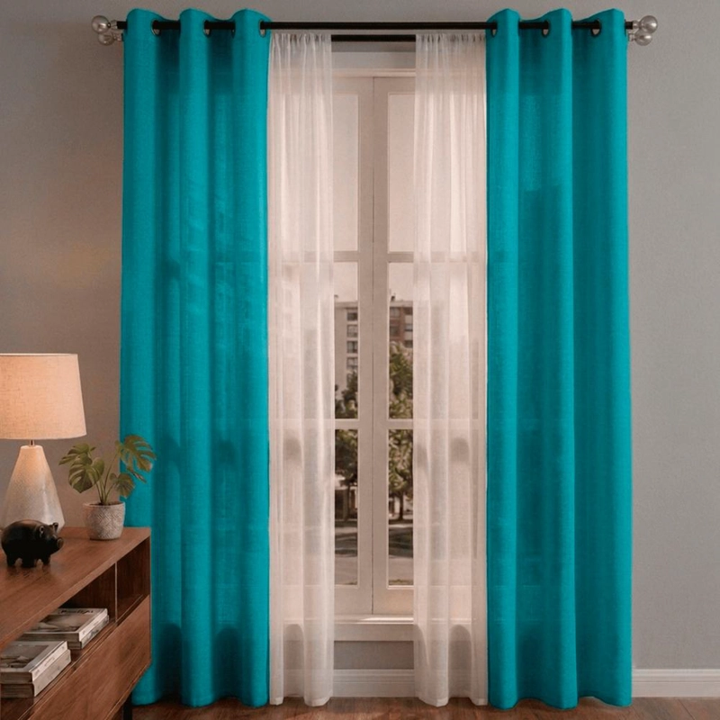 SET CORTINAS LISBOA 2 PAÑOS + 2 VELOS 140X220 - TURQUESA - 1