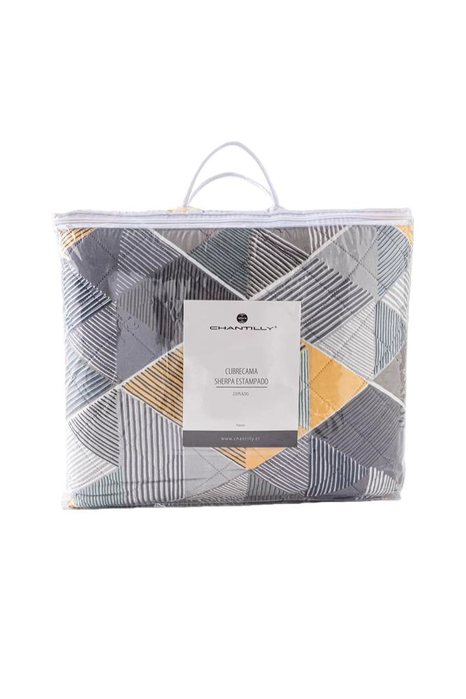 CUBRECAMA QUILT ESTAMPADO SHERPA EXTRA CALIDO CHANTILLY 1.5 PLAZAS GRIS MARENGO - 3