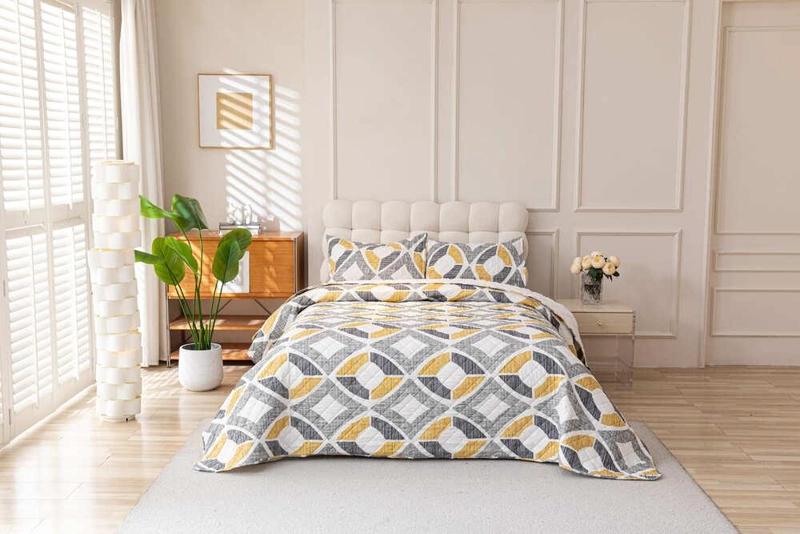 CUBRECAMA QUILT ESTAMPADO SHERPA EXTRA CALIDO CHANTILLY 2 PLAZAS GRIS MARENGO - 2