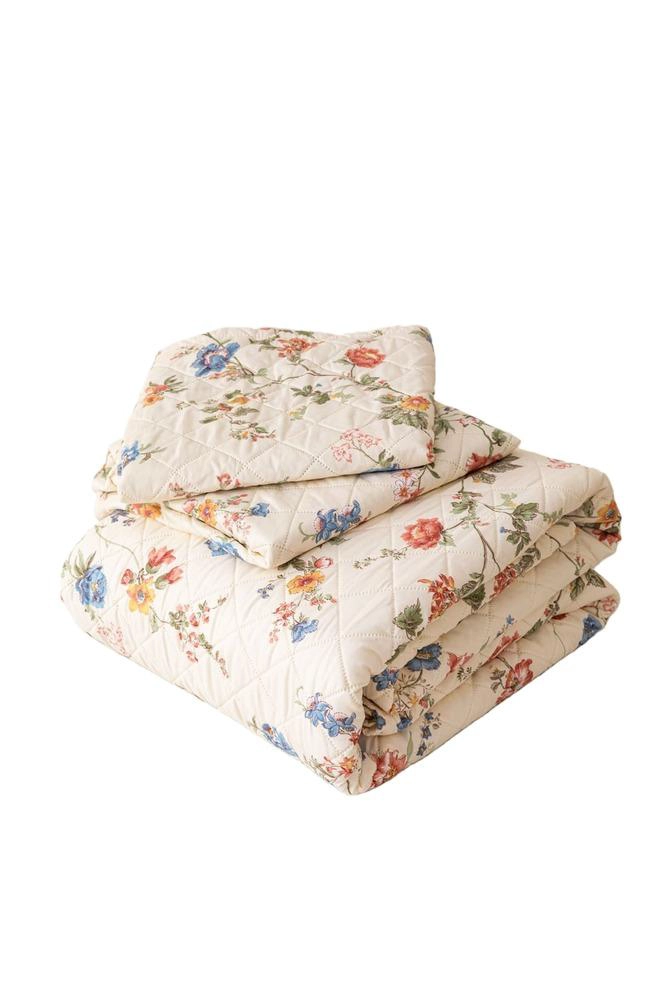 CUBRECAMA QUILT ESTAMPADO SHERPA EXTRA CALIDO CHANTILLY 2 PLAZAS BEIGE - 1