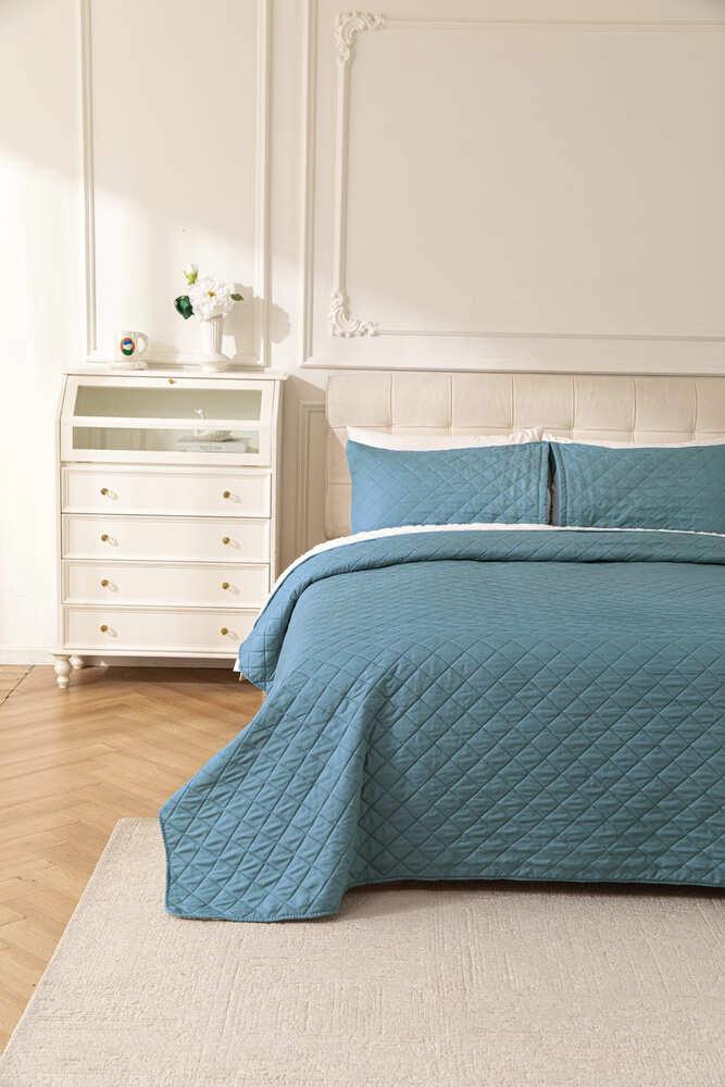 CUBRECAMA QUILT SHERPA EXTRA CALIDO CHANTILLY 2 PLAZAS AZULADO - 3