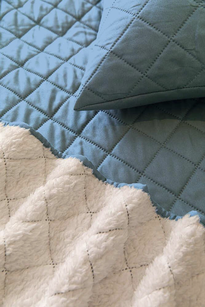 CUBRECAMA QUILT SHERPA EXTRA CALIDO CHANTILLY 2 PLAZAS AZULADO - 4