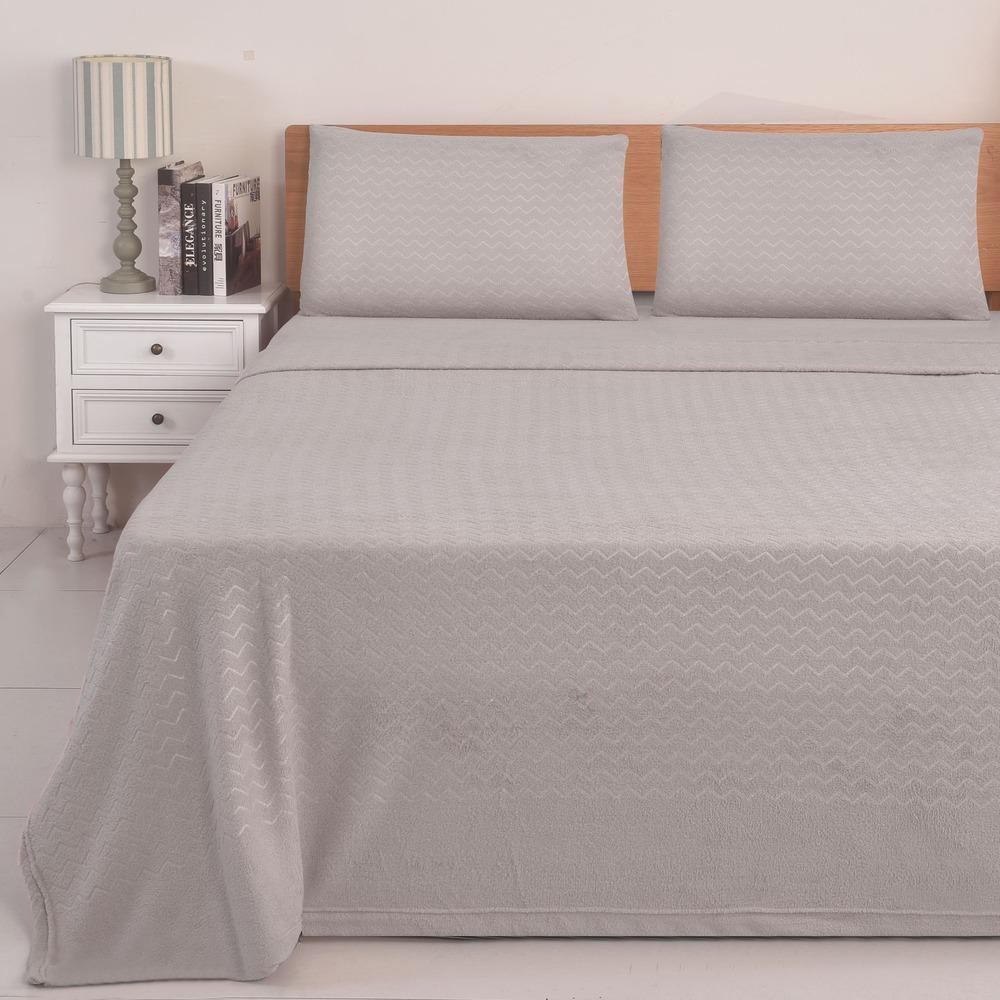 JUEGO DE SABANAS CORAL FLEECE ULTRA SUAVE CHANTILLY 2 PLAZAS GRIS PLATA - 2