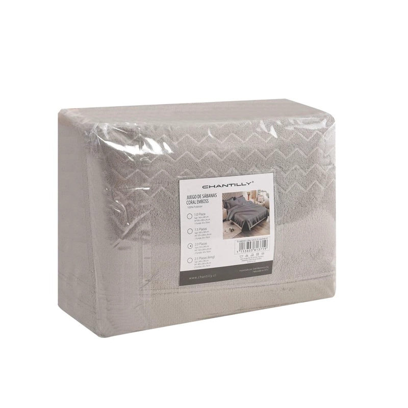 JUEGO DE SABANAS CORAL FLEECE ULTRA SUAVE CHANTILLY 2 PLAZAS GRIS PLATA - 3