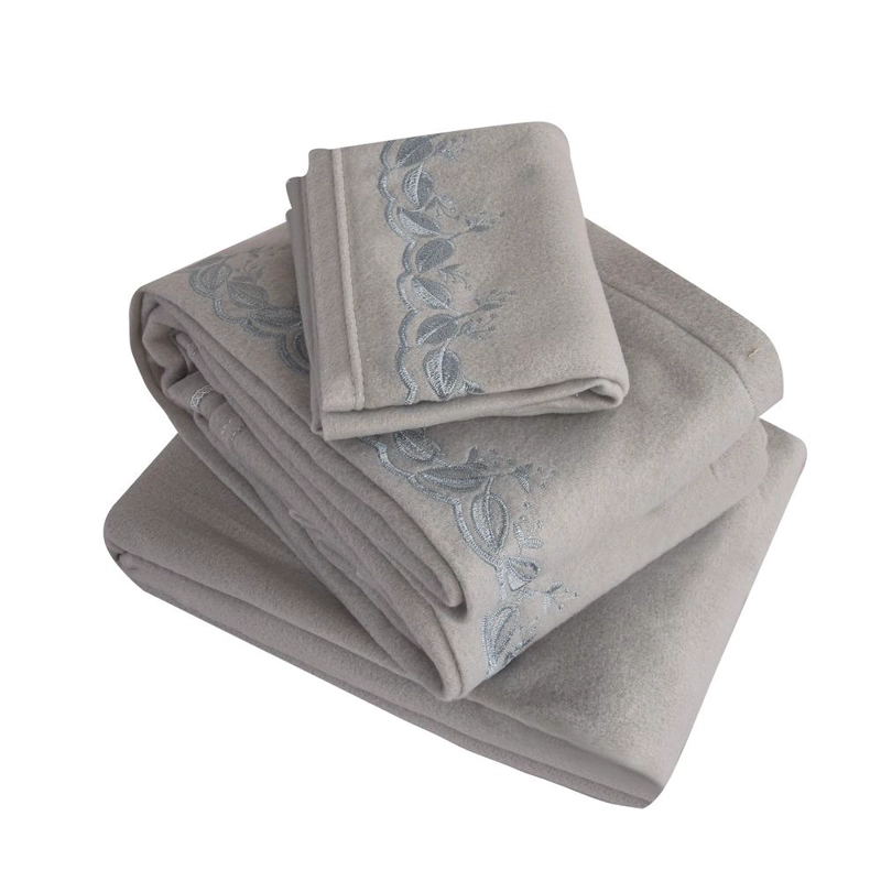 JUEGO DE SABANAS POLAR BORDADAS CHANTILLY KING GRIS PLATA - 1