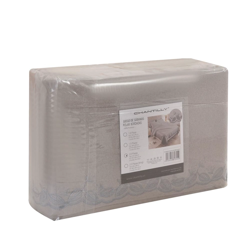 JUEGO DE SABANAS POLAR BORDADAS CHANTILLY KING GRIS PLATA - 2