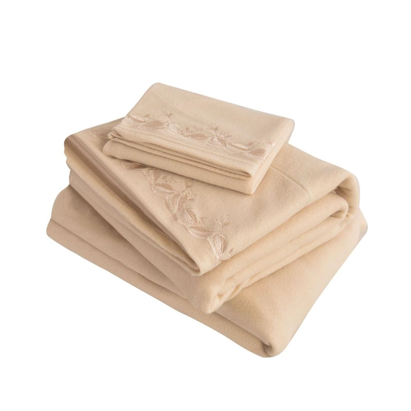 JUEGO DE SABANAS POLAR BORDADAS CHANTILLY 1 PLAZA BEIGE - 1