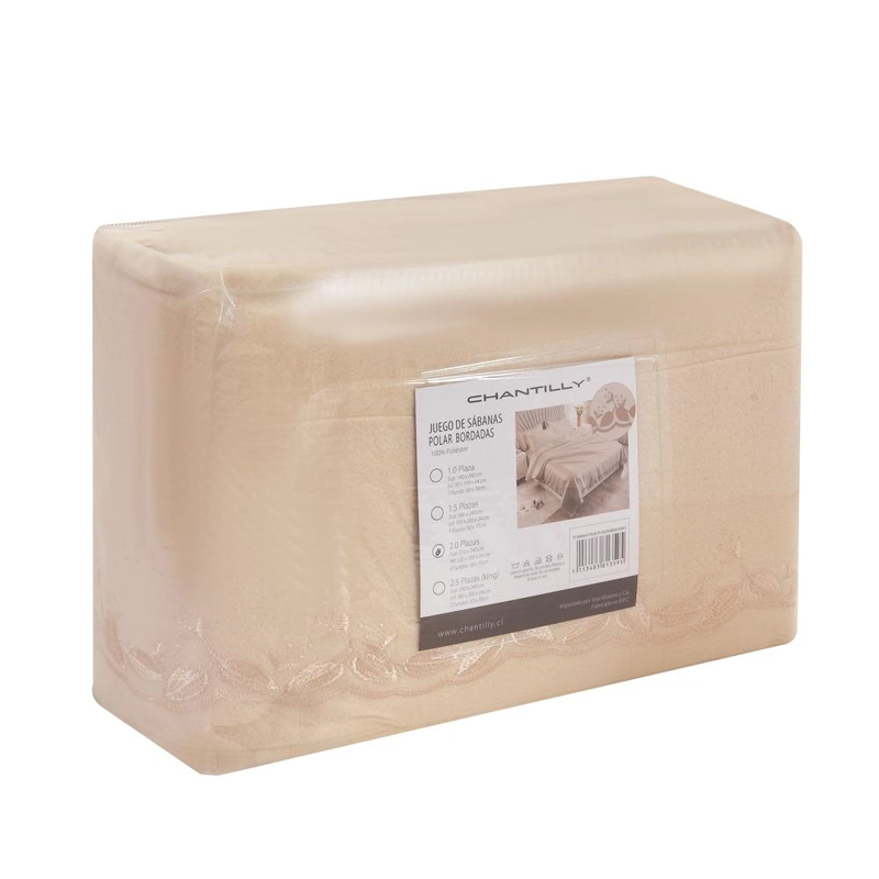 JUEGO DE SABANAS POLAR BORDADAS CHANTILLY KING BEIGE - 2