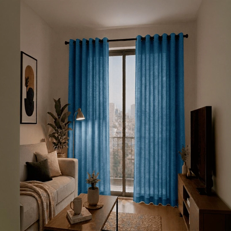 CORTINA JACQUARD 2 PCS ATACAMA 140X220 AZUL - 2