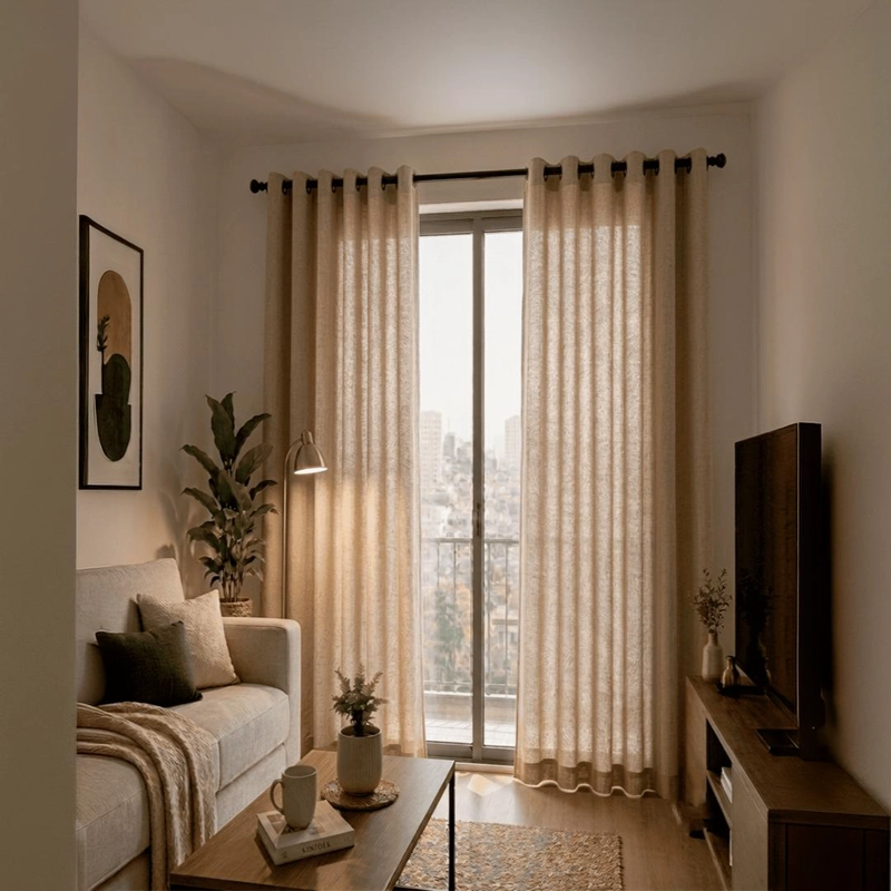 CORTINA JACQUARD 2 PCS ATACAMA 140X220 BEIGE - 1
