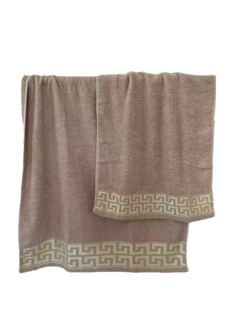 SET TOALLAS CAJA REGALO BORDE JACQ. BEIGE - 1