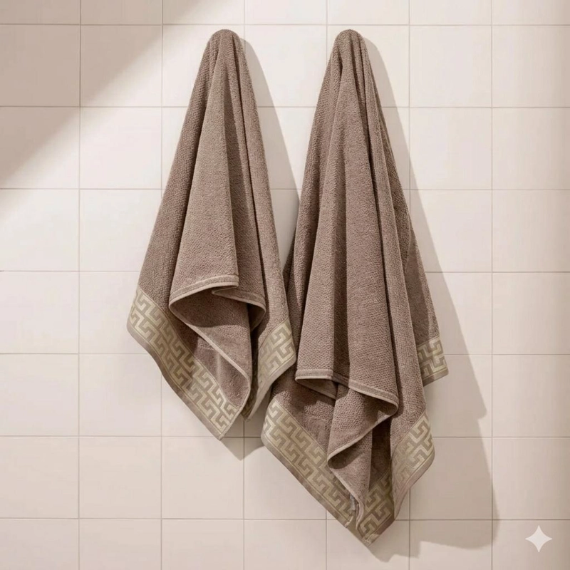 SET TOALLAS CAJA REGALO BORDE JACQ. BEIGE - 3